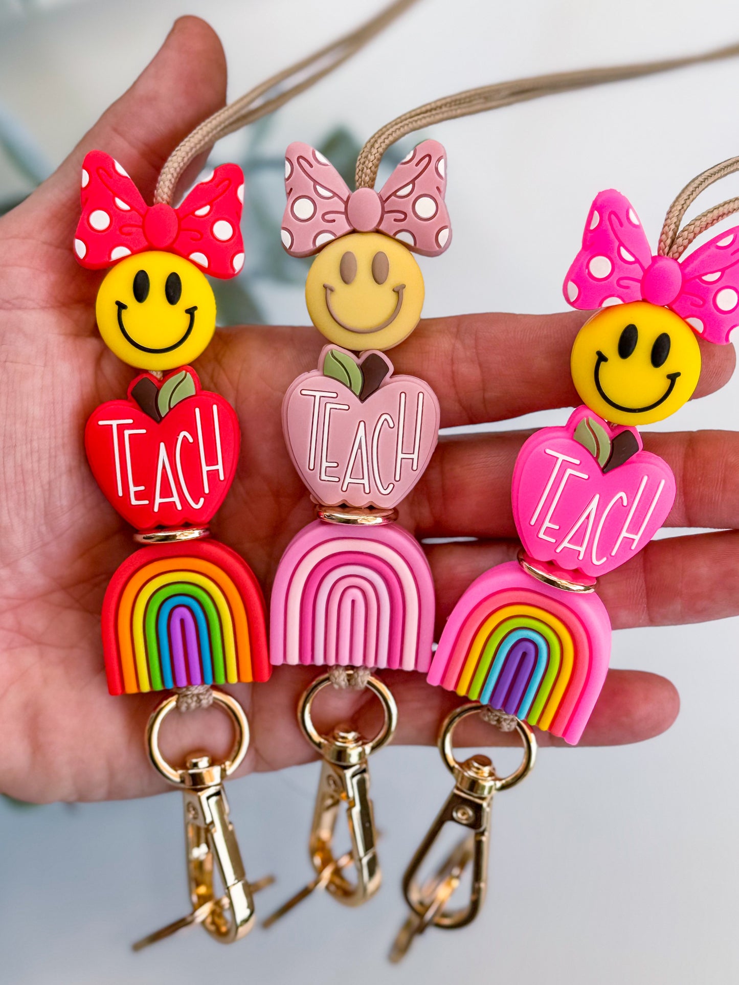 Rainbow Teach Happy Face Lanyard