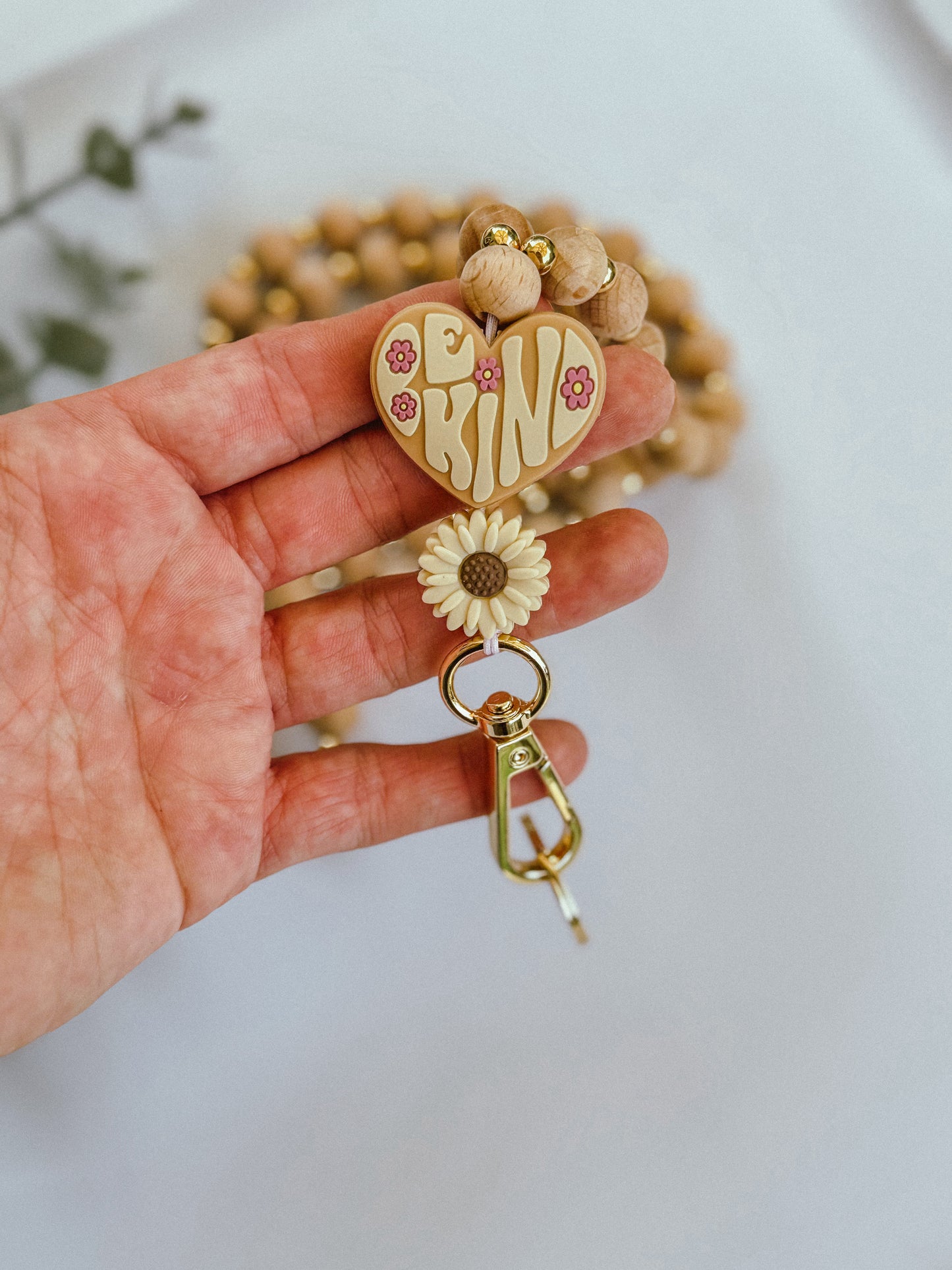 Be Kind Boho Chunky Wood Bead Lanyard