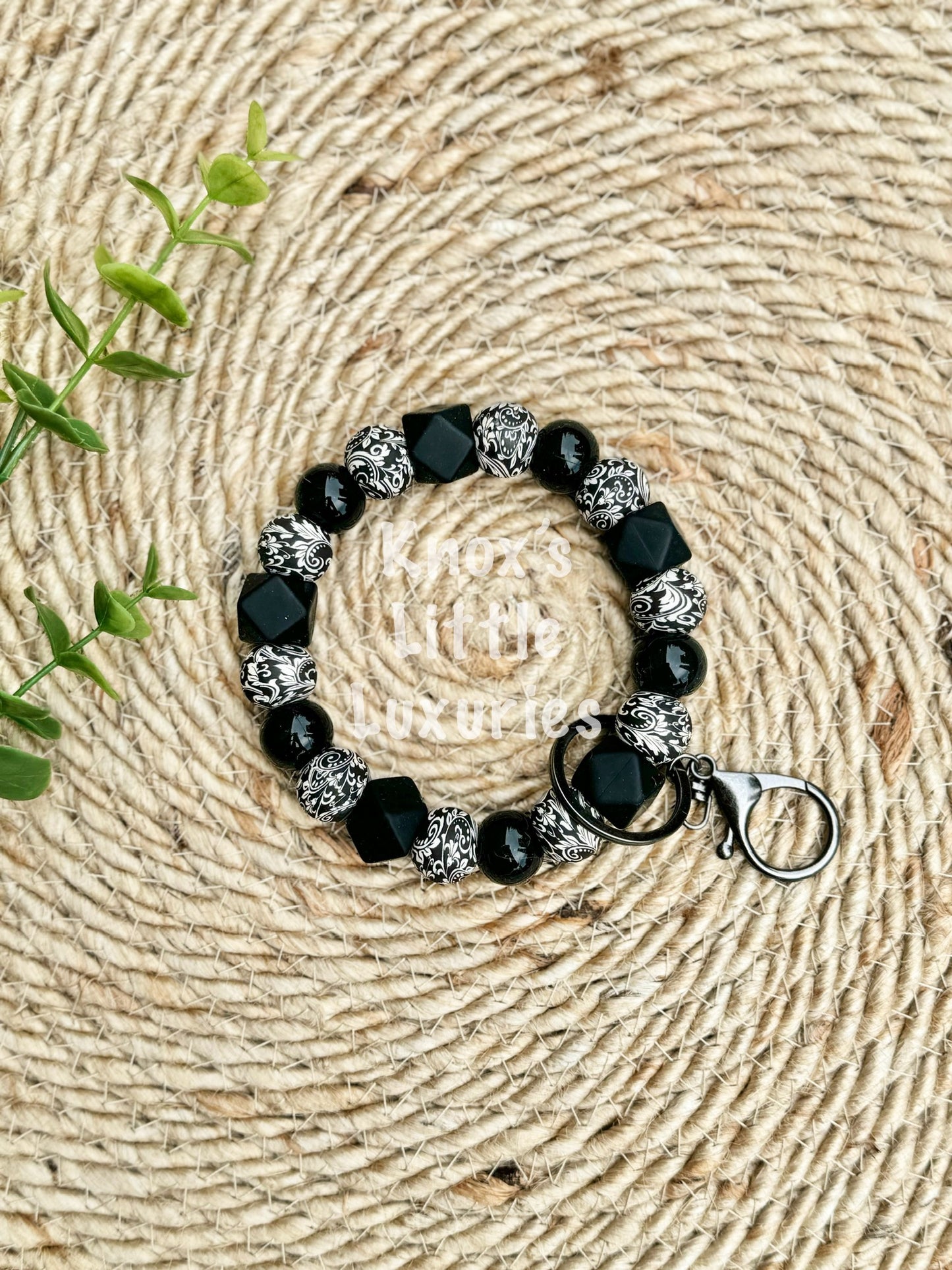 Classic Black Tooled Wristlet Keychain