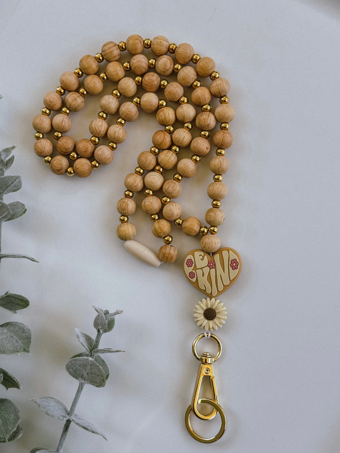Be Kind Boho Chunky Wood Bead Lanyard