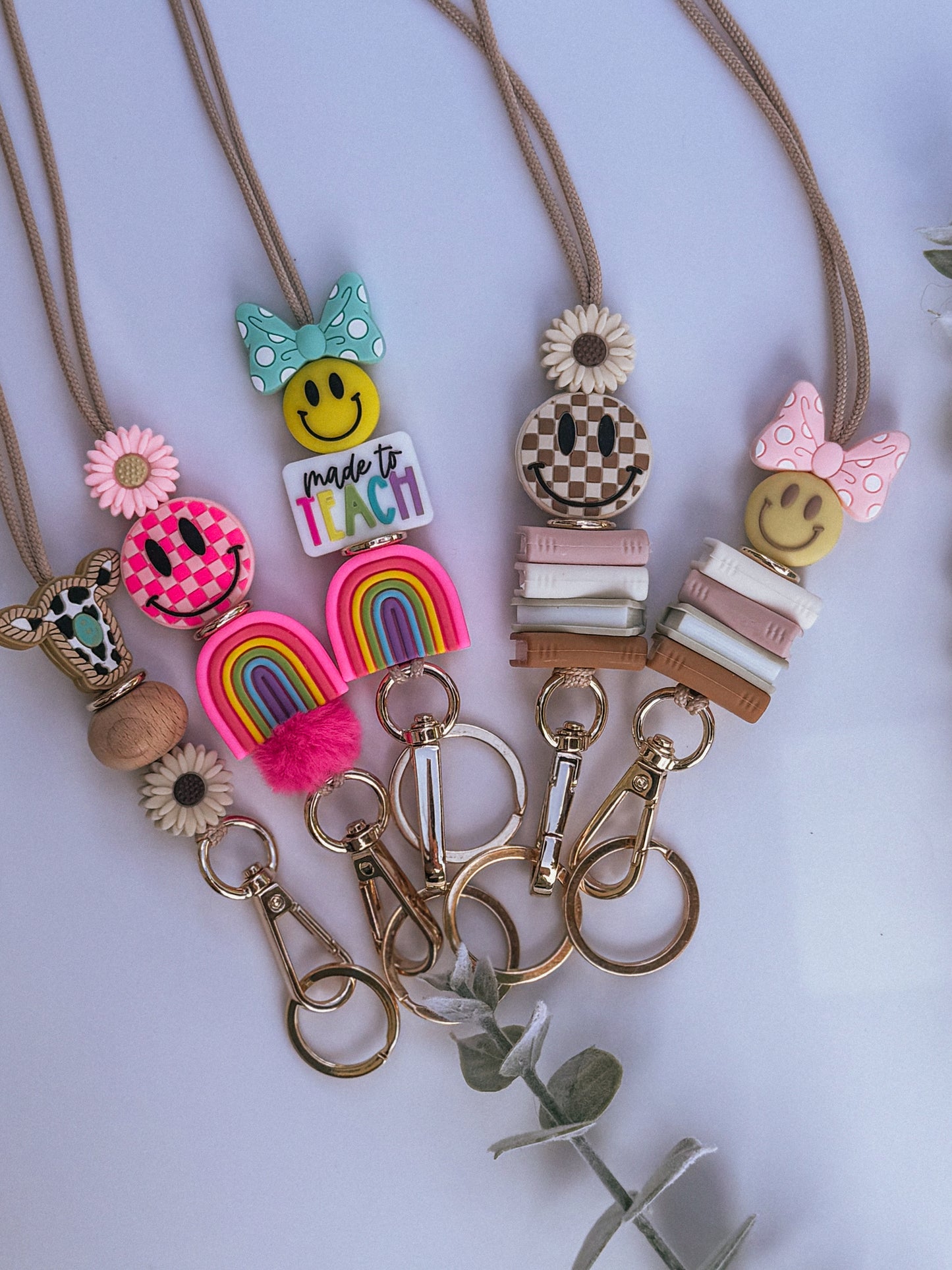 Teacher Lanyard, Checkered Lanyard, Boho Stack Lanyard