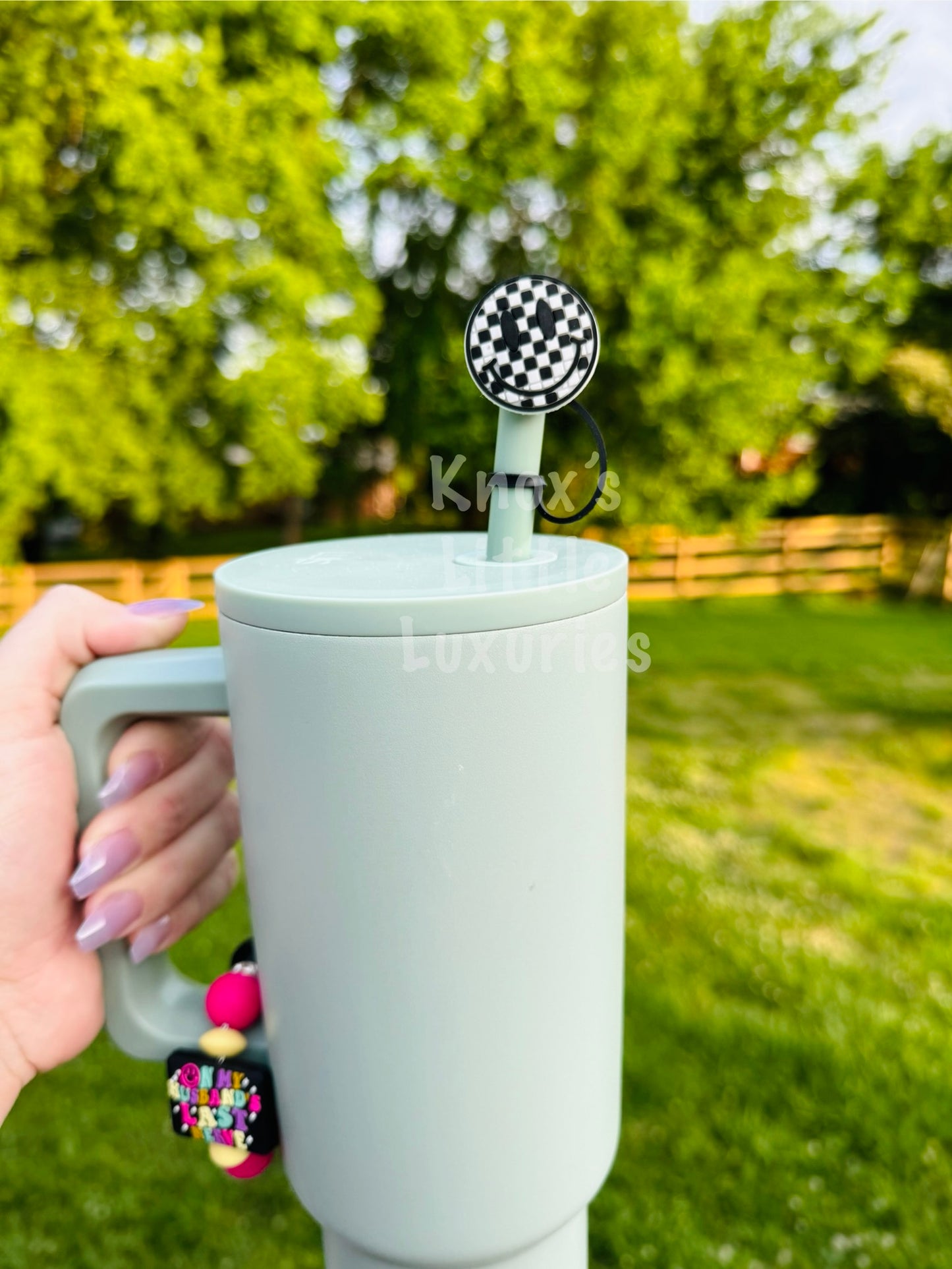 Black & White Checkered Smiley Straw Topper