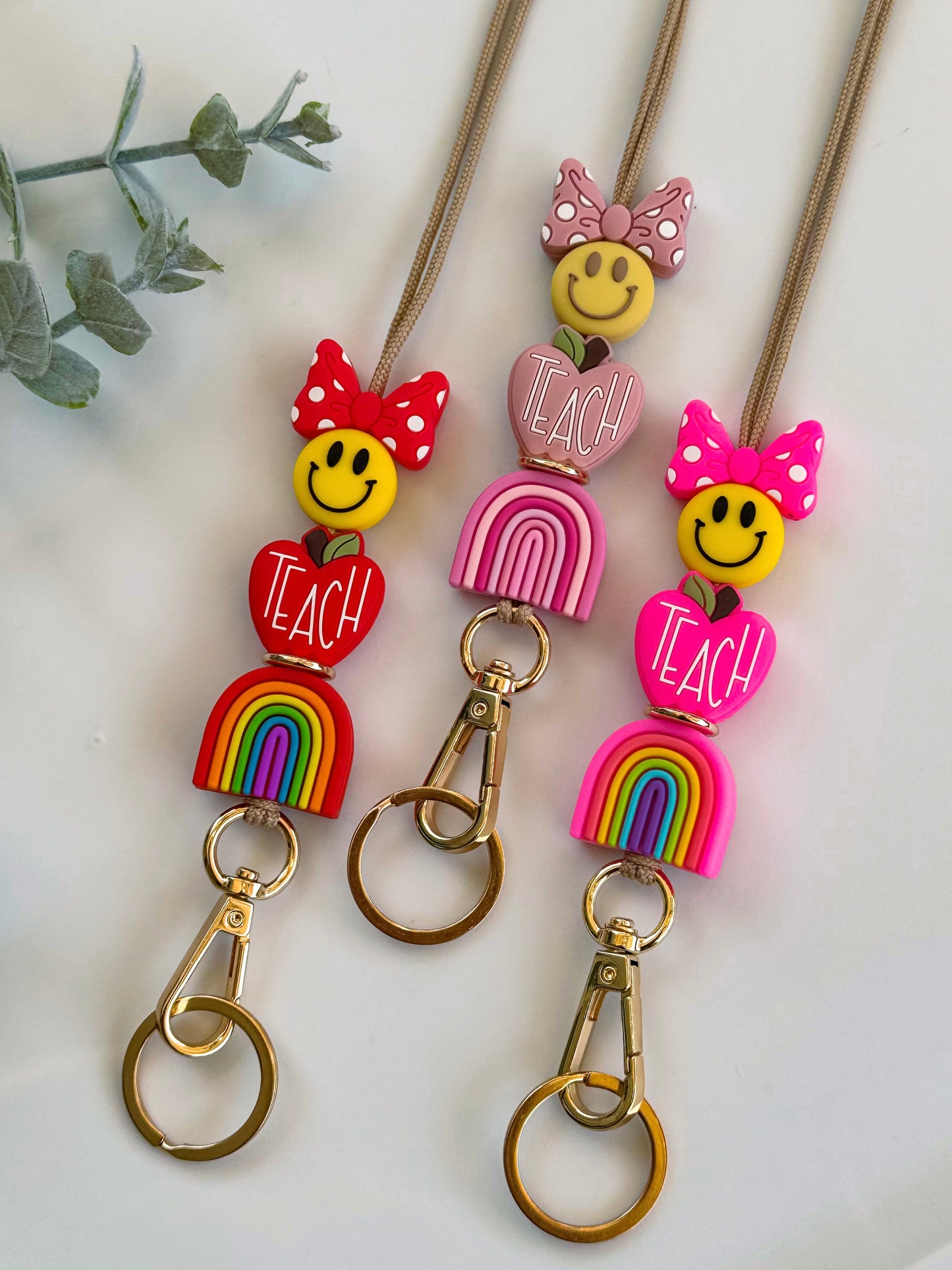 Rainbow Teach Happy Face Lanyard