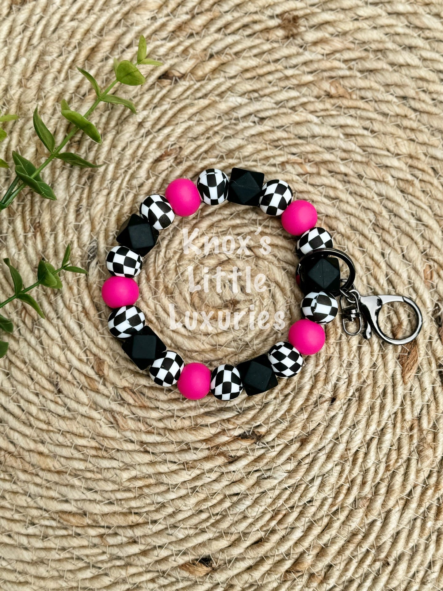 Hot Pink & Black Checkered Wristlet