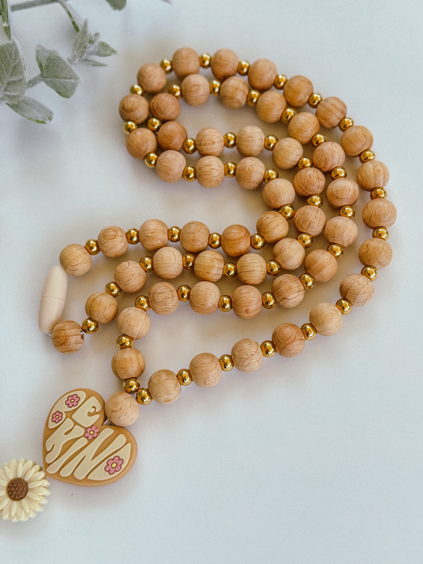 Be Kind Boho Chunky Wood Bead Lanyard