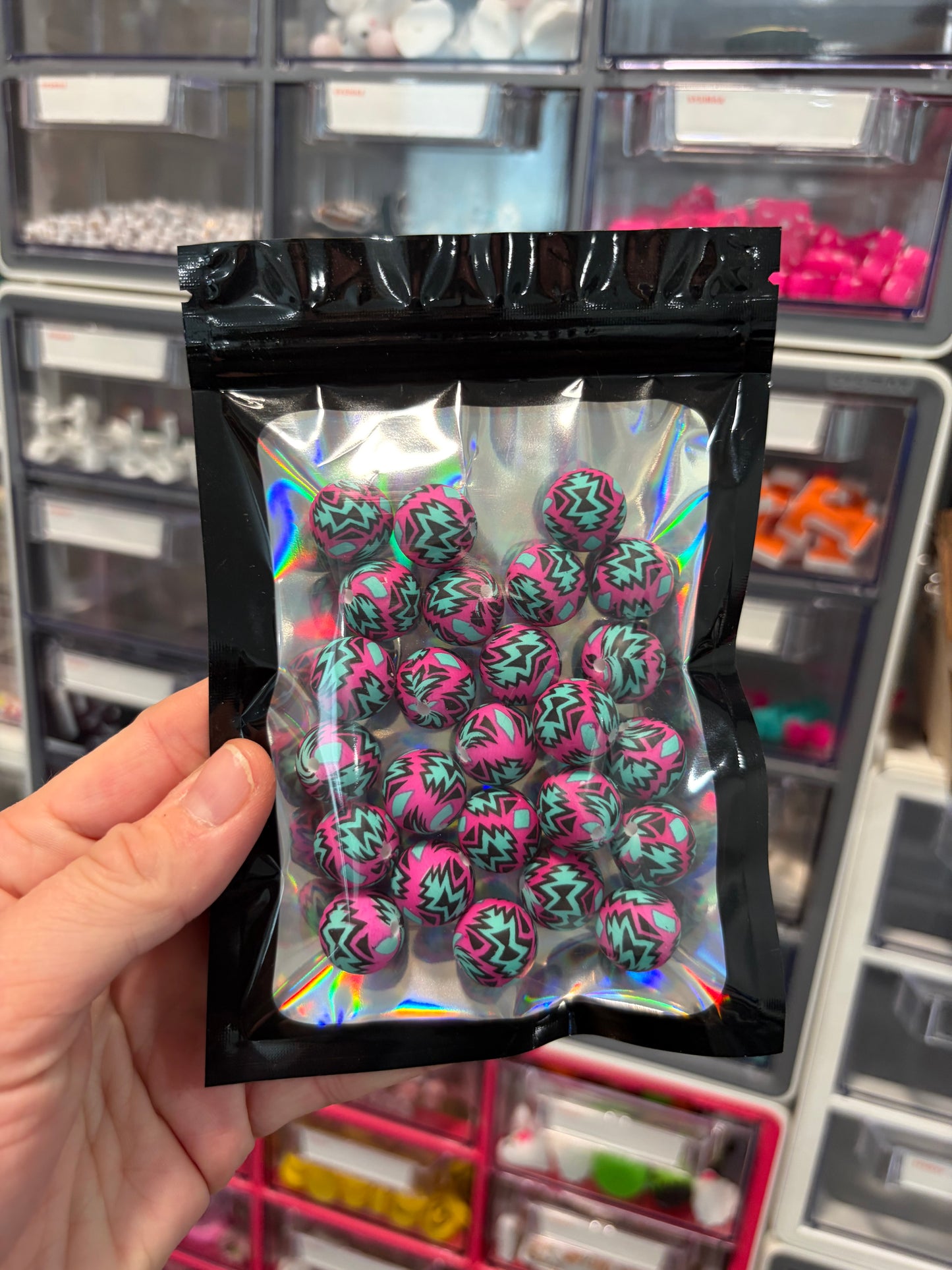 Hot pink/teal Aztec 15mm