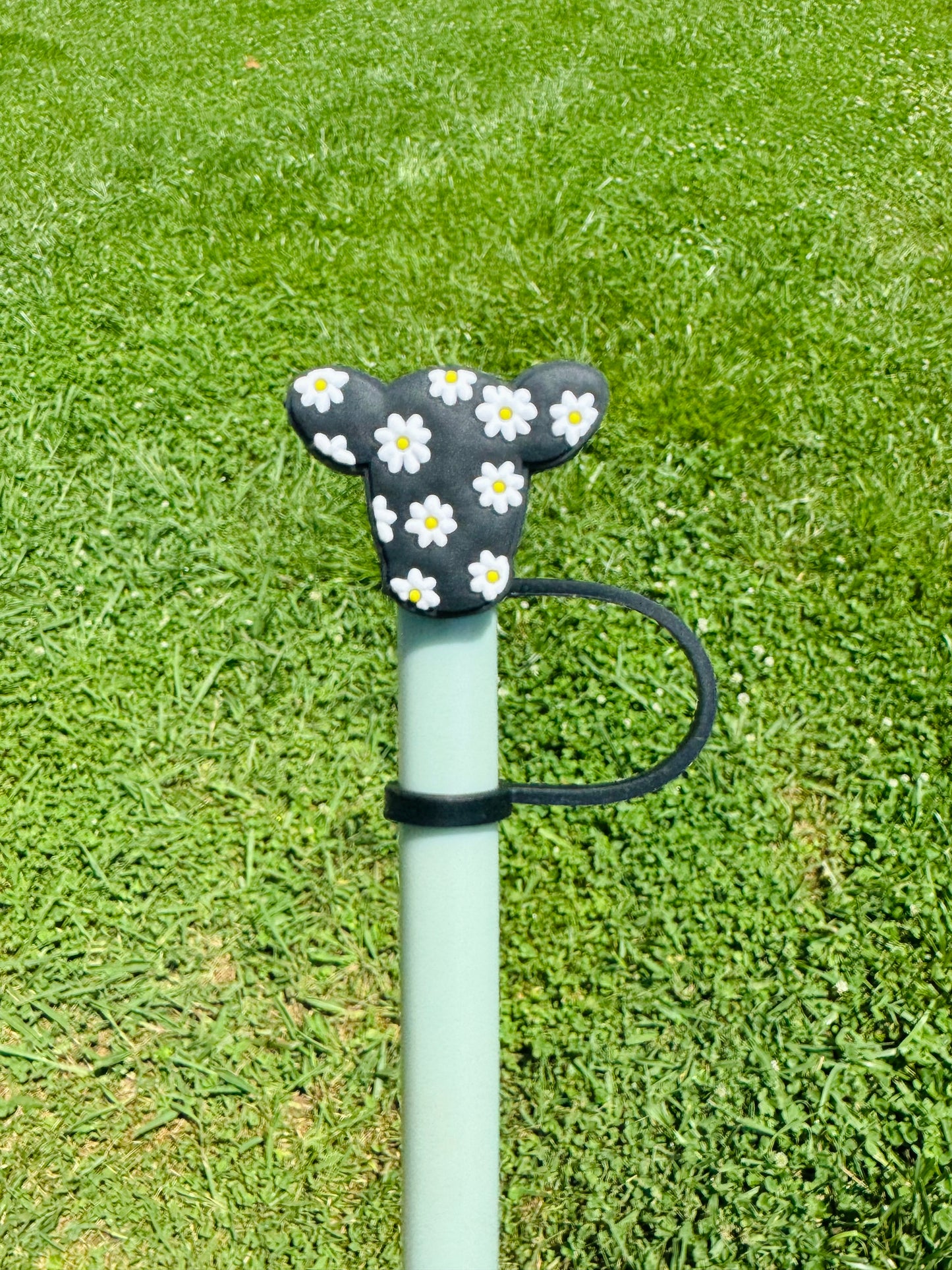 Black Daisy Cow Straw Topper