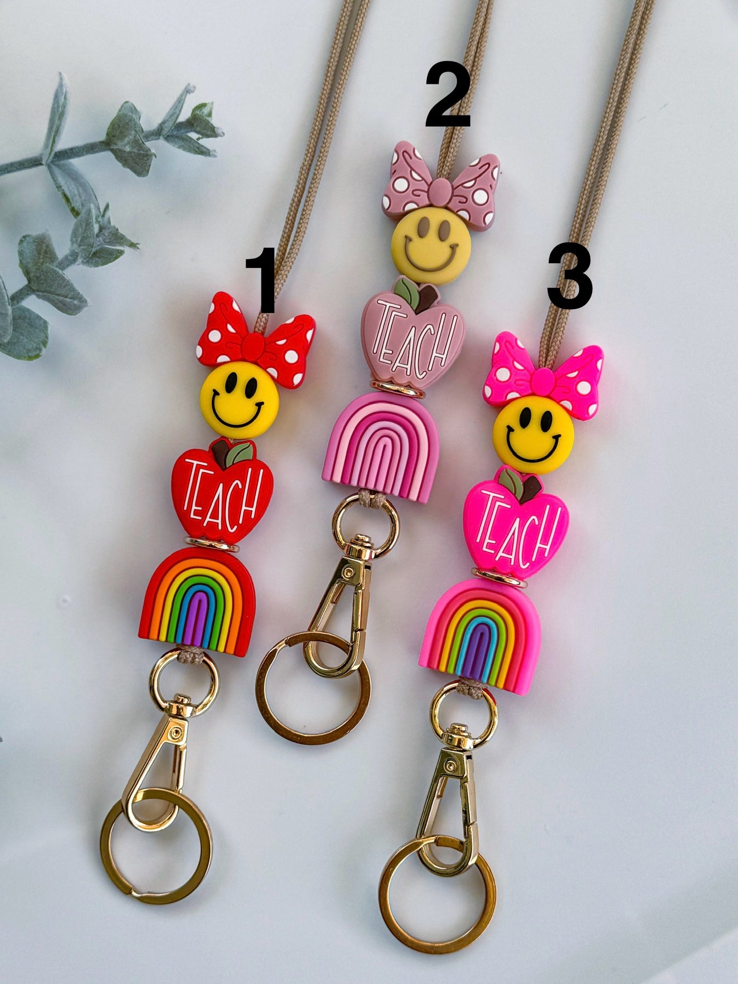 Rainbow Teach Happy Face Lanyard