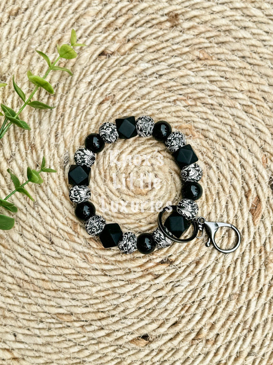 Classic Black Tooled Wristlet Keychain