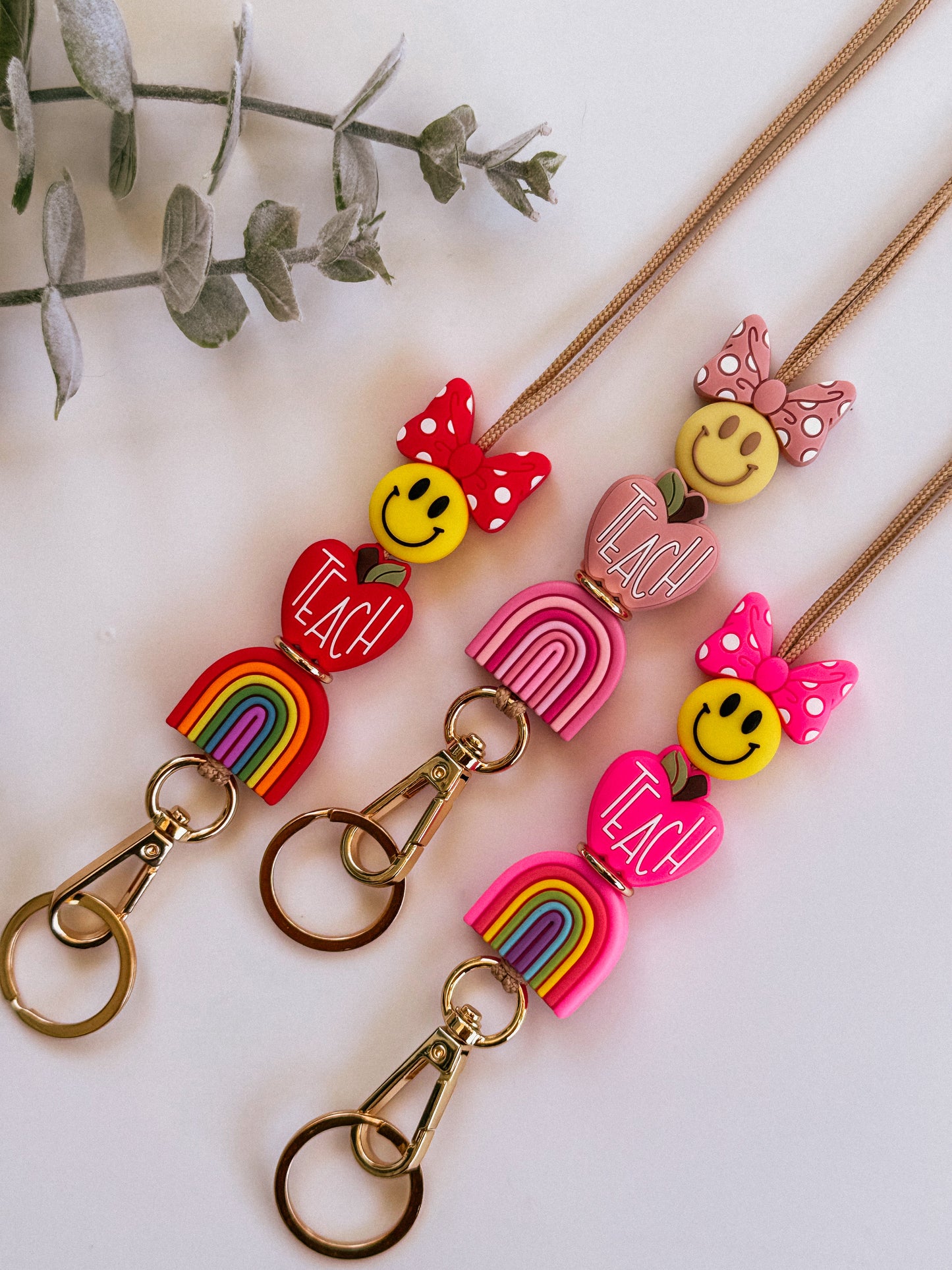 Rainbow Teach Happy Face Lanyard