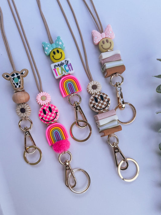 Teacher Lanyard, Checkered Lanyard, Boho Stack Lanyard