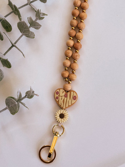 Be Kind Boho Chunky Wood Bead Lanyard