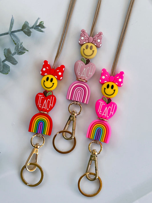 Rainbow Teach Happy Face Lanyard